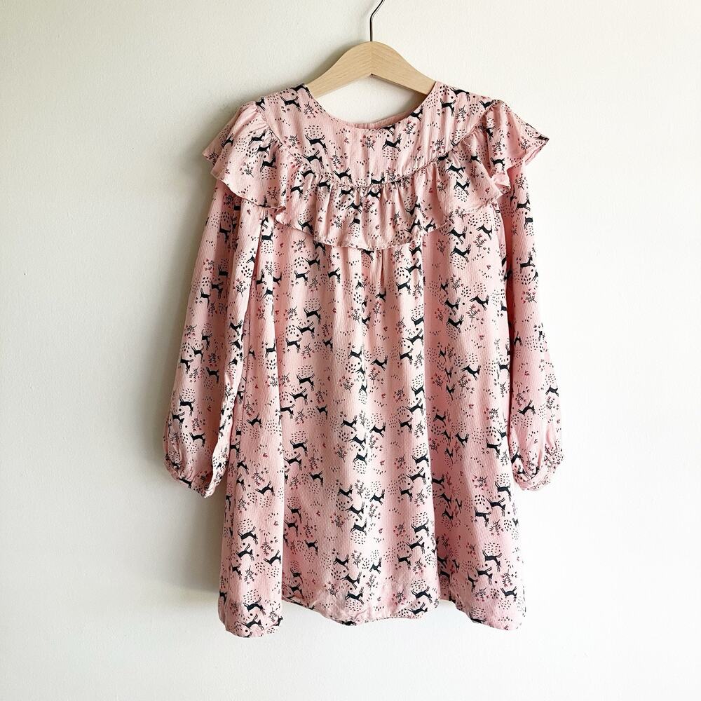 Ruby & Bloom Girls Size 4 Dress Long Sleeve Pink Deer Reindeer Print Ruffle